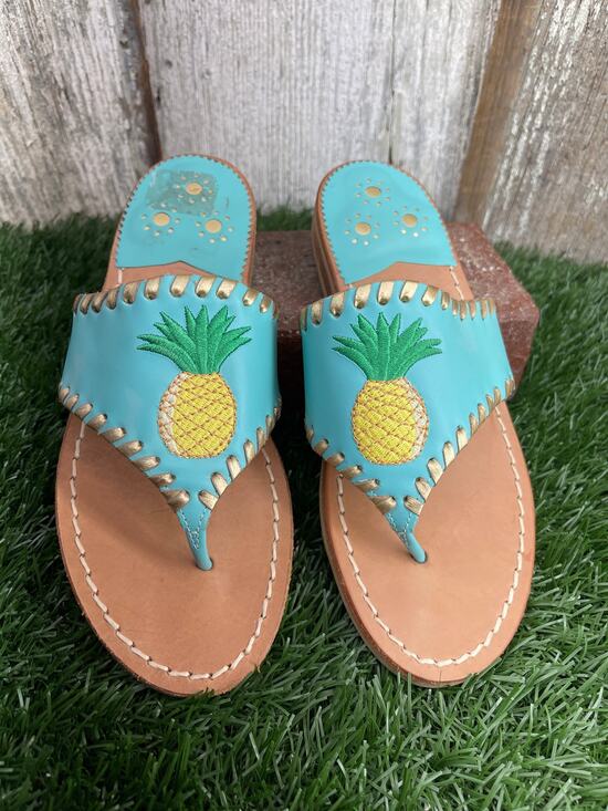 Jack Rogers Shoes - Jack Rogers Pineapple Teal Gold Thong Sandal Made Dominican Republic Women's 5.5